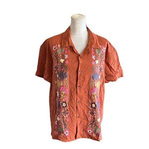 Latino Floral Embroidered  Shirt Button Up Size XL Pumpkin Harvest Festival NWT